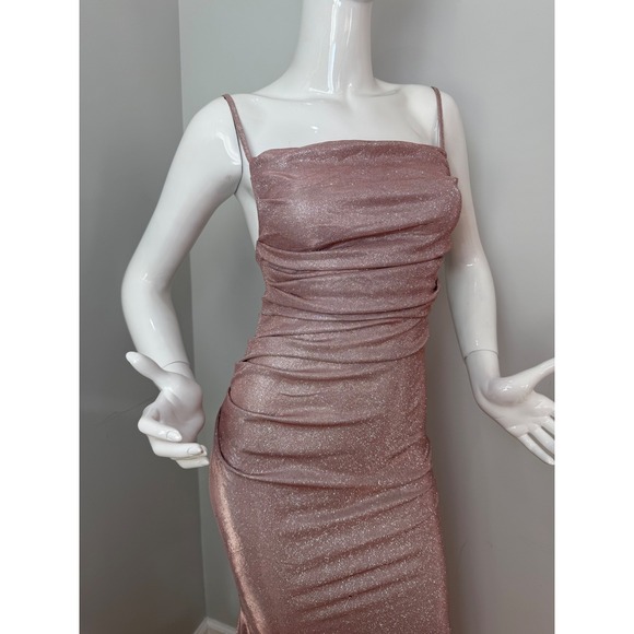 Commense Sparkly Evening Dress pink Ruched‎ Bodycon Cocktail Party Gown S - Picture 4 of 9